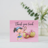 Tennis vrouw speler bedankt coach op roze  briefkaart (Staand voorkant)