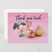 Tennis vrouw speler bedankt coach op roze  briefkaart (Voorkant / Achterkant)