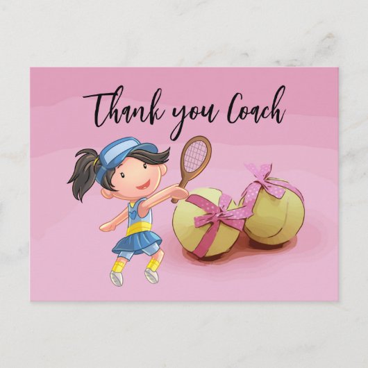 Tennis vrouw speler bedankt coach op roze  briefkaart (Voorkant)