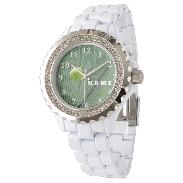 Tennis Vrouwen Strass wit emaille horloge (Gekanteld)
