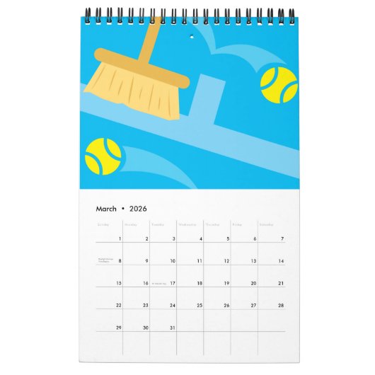 Tennis-wandkalender voor speler, coach en ventilat kalender (Mar 2026)