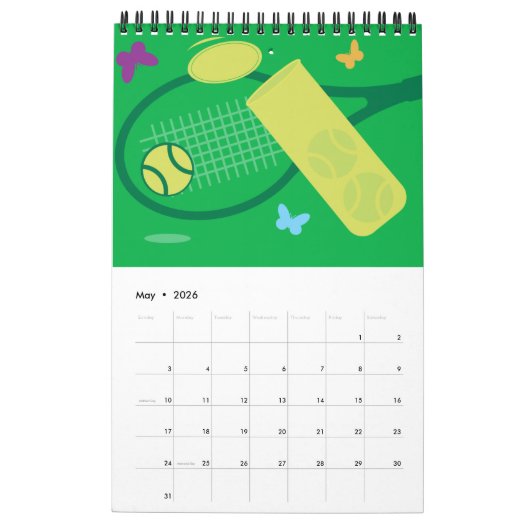 Tennis-wandkalender voor speler, coach en ventilat kalender (Mei 2026)