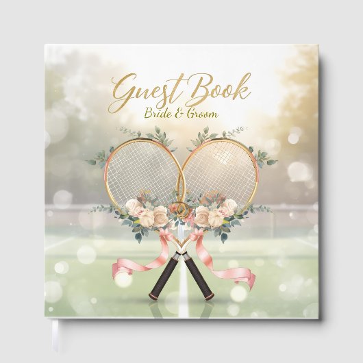 Tennis Wedding Guest Book – Floral Racket Gastenboek (Voorkant)