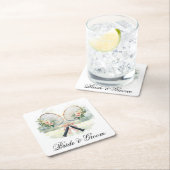 Tennis Wedding Racket with Flowers Bride & Groom  Kartonnen Onderzetters (Insitu)