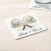 Tennis Wedding Racket with Flowers Bride & Groom  Kartonnen Onderzetters (Schuin)