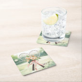 Tennis Wedding Racket with Flowers Bride & Groom  Kartonnen Onderzetters (Insitu)