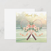 Tennis Wedding Thank You Card with Floral Rackets Bedankkaart (Voorkant / Achterkant)
