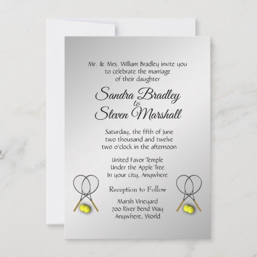 Tennis Wedding Theme Silver Invitations Kaart (Voorkant)