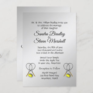 Tennis Wedding Theme Silver Invitations Kaart