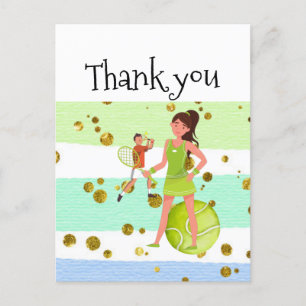 Tennis Woman Player houdt racket en ball Briefkaart