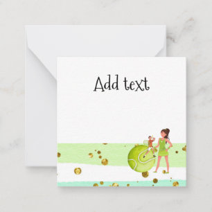 Tennis Woman Player houdt racket en ball Notitiekaartje