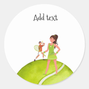 Tennis Woman Player houdt racket en ball Ronde Sticker