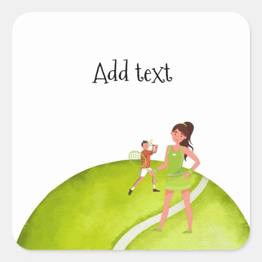 Tennis Woman Player houdt racket en ball Vierkante Sticker (Voorkant)