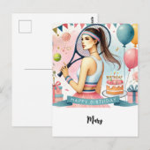 Tennis Woman Player met Happy Birthday-woord Briefkaart (Voorkant / Achterkant)
