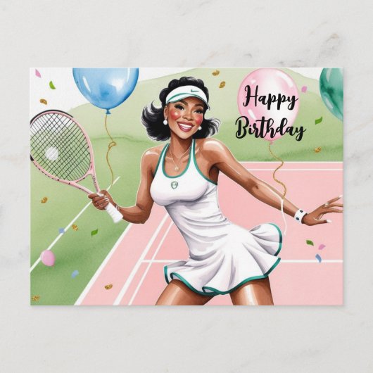 Tennis Woman Player met Happy Birthday-woord Briefkaart (Voorkant)