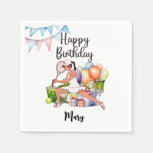 Tennis Woman Player met Happy Birthday-woord Servet