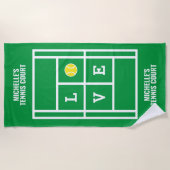 Tennisbaan badhanddoek cadeau met eigen naam (Voorkant)