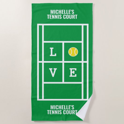 Tennisbaan badhanddoek cadeau met eigen naam (Voorkant)