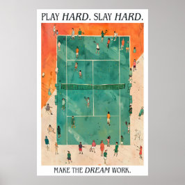Tennisbaan Kunstprint Speel Hard Vernietig Hard Poster