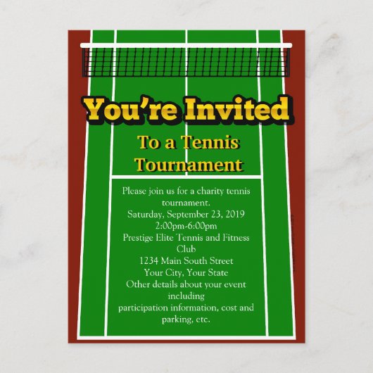Tennisbaan lay-out Graphic, u bent uitgenodigd Uitnodiging Briefkaart (Voorkant)