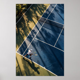 Tennisbaan muur kunst vanuit de lucht – Blauwe baa Poster