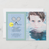 Tennisbaan Racquet Blauw Jongen Foto Verjaardag Kaart (Voorkant)