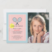 Tennisbaan Racquet Roze Meisje Foto Verjaardag Kaart (Voorkant)