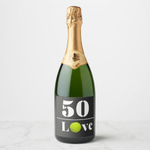 Tennisbal 50ste verjaardag met liefde sparkling wijnetiket