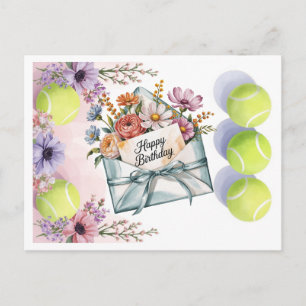 Tennisbal en Bloemen voor Speler Verjaardag Briefkaart