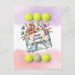 Tennisbal en Bloemen voor Verjaardag Speler Briefkaart