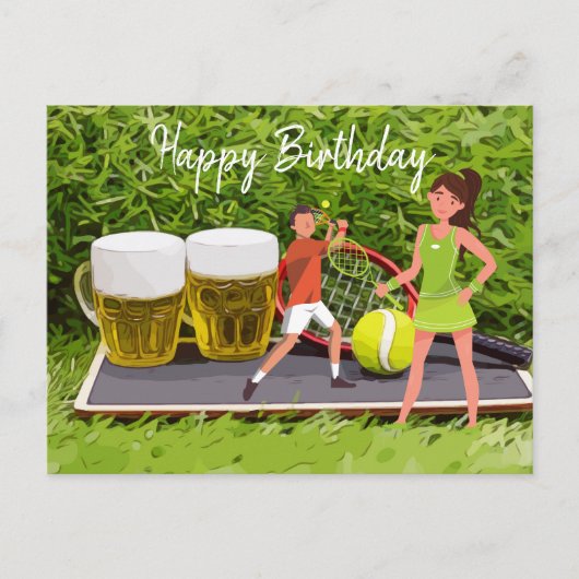 Tennisbal en glas bier verjaardag briefkaart (Voorkant)