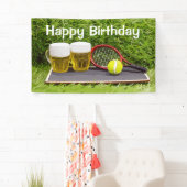 Tennisbal en glas bier verjaardagsfeestje spandoek (Insitu)
