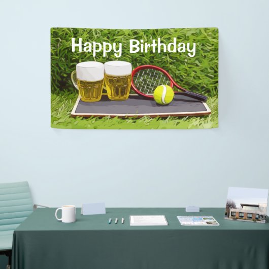 Tennisbal en glas bier verjaardagsfeestje spandoek (Beurs)