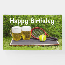 Tennisbal en glas bier verjaardagsfeestje spandoek