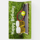 Tennisbal en glas bier verjaardagsfeestje spandoek (Verticaal)