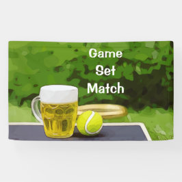 Tennisbal en glas bier wedstrijd spandoek