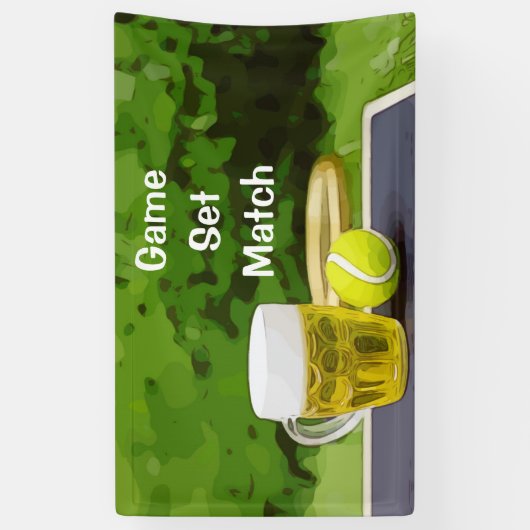 Tennisbal en glas bier wedstrijd spandoek