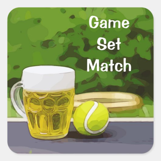 Tennisbal en glas van bier spel set match vierkante sticker (Voorkant)