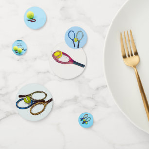 Tennisbal en racket Happy Birthday blauw Confetti