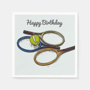 Tennisbal en racket Happy Birthday Servet