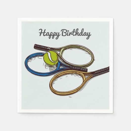 Tennisbal en racket Happy Birthday Servet (Voorkant)