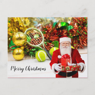 Tennisbal en racket met kerstversiering briefkaart