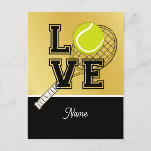 Tennisbal en racket met LOVE voor speler Briefkaart