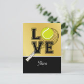 Tennisbal en racket met LOVE voor speler Briefkaart (Staand voorkant)