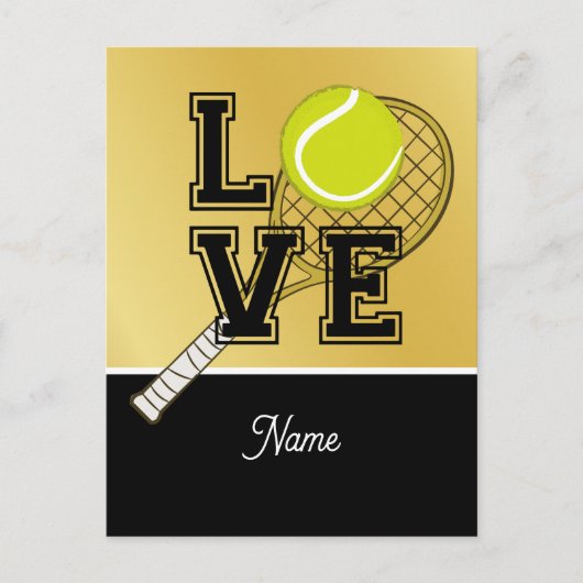 Tennisbal en racket met LOVE voor speler Briefkaart (Voorkant)