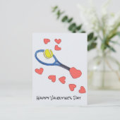 Tennisbal en racket met rode hart Valentijn Briefkaart (Staand voorkant)
