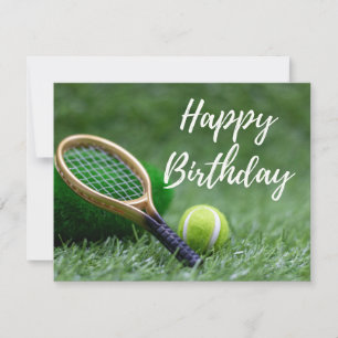 Tennisbal en racket op groene Happy Birthday Kaart