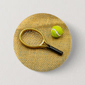 Tennisbal en racket ronde button 5,7 cm (Voorkant)