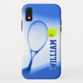 Tennisbal en racket sporten blauwe iphone case (Achterkant)