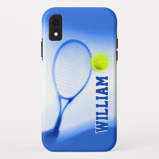 Tennisbal en racket sporten blauwe iphone case (Achterkant)